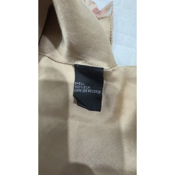 Carmen Marc Valvo silk floral beige draped blouse with beaded details size 12 - Picture 5 of 8